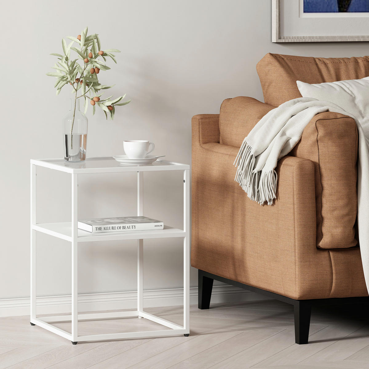 BEISTELLTISCH Solund - Weiß, Glas/Metall (40/40/55cm) - [en.casa]