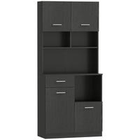 KÜCHENSCHRANK Hochschrank mit verstellbarem Regal Schublade Schwarz - Silberfarben/Schwarz, Holzwerkstoff/Metall (35/180/80cm) - HOMCOM