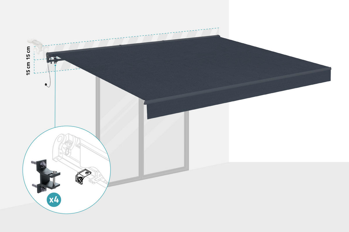 HALBKASSETTENMARKISE Fazzio Graue 4m x 3m motorisierte - Premium-Leinwand 320g/m² - Grau, Metall (400/270/300cm) - Cazeboo