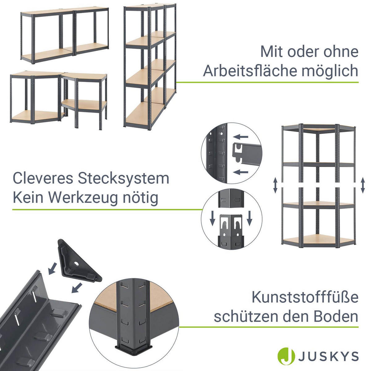 REGALSYSTEM Easy grau insgesamt 12 Böden (3er-Set) - Grau, Metall (155/160/155cm) - Juskys