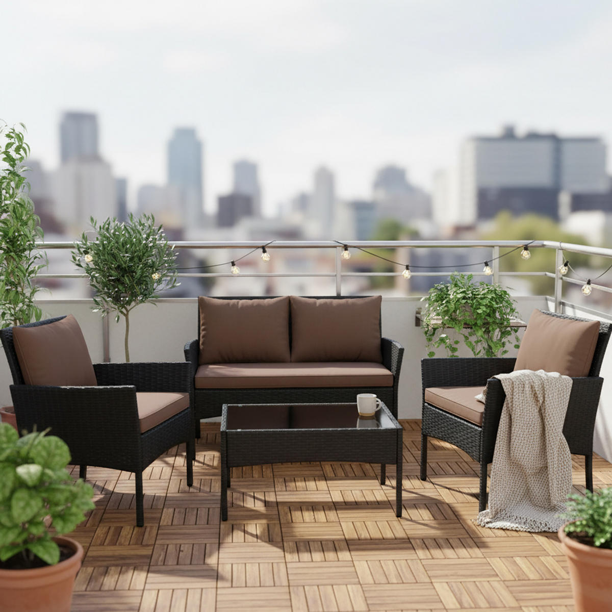 4-TLG.GARTENMÖBEL-SET - Schwarz, Glas/Kunststoff - Relaxdays