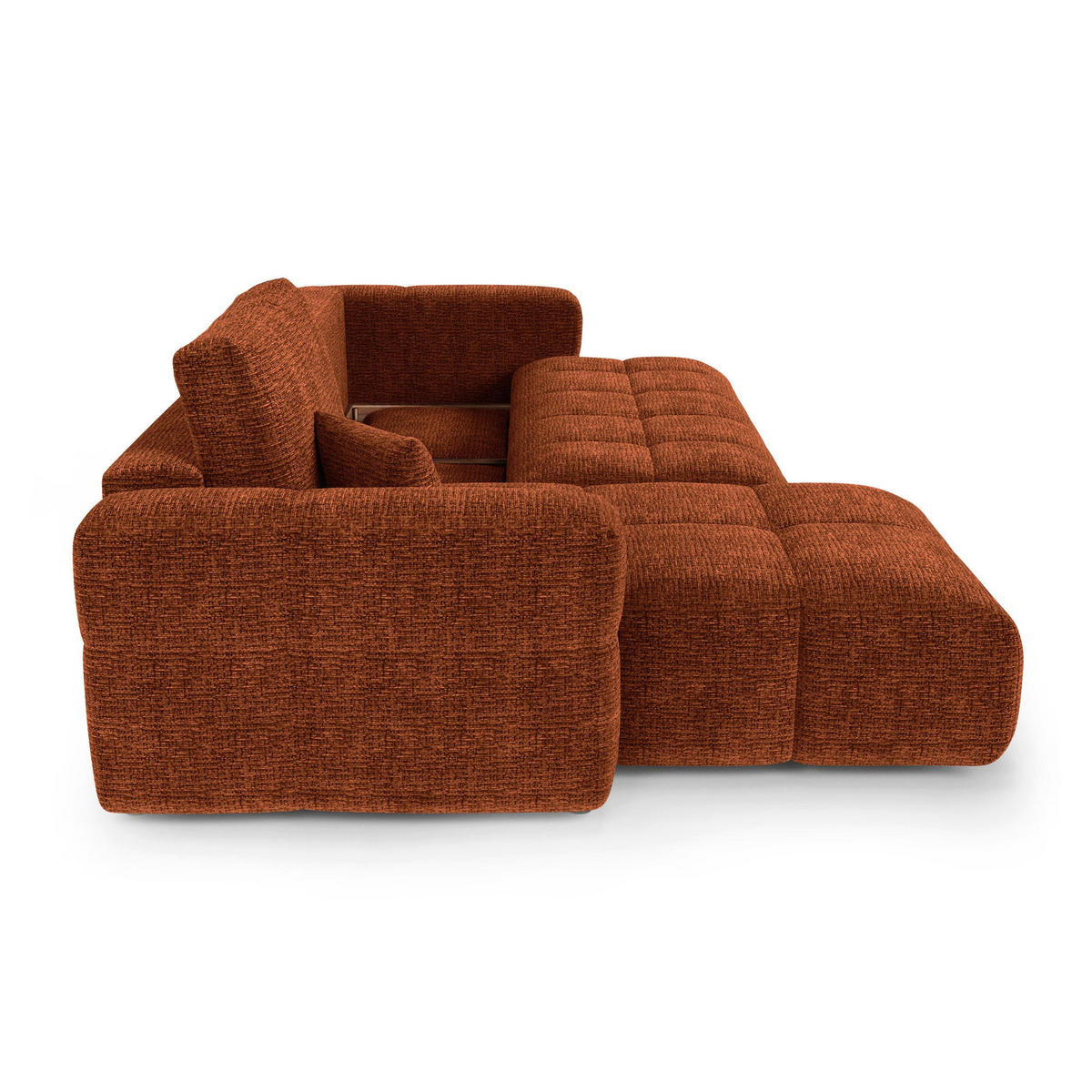 LINKSECK-SCHLAFSOFA mit Stauraum VIBE Kettgewebe mit weichem Griff Terrakotta 286cm - Dunkelorange/Terracotta, Textil (286/169cm) - Premium Interiors