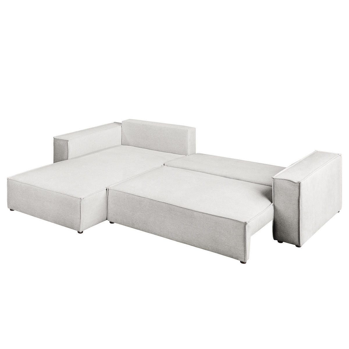 ECKSOFA mit Schlaffunktion - 290 cm - Hellgrau/Schwarz, Kunststoff/Textil (290/185cm) - home24