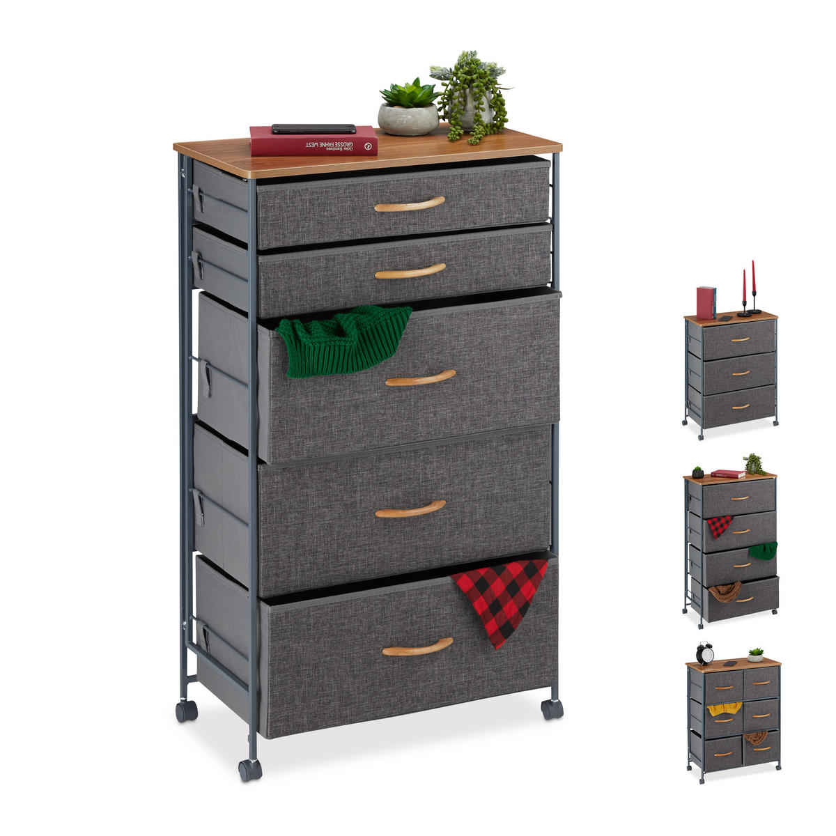SCHUBLADENSCHRANK - Anthrazit, Holzwerkstoff/Textil (58/96.5/30cm) - Relaxdays