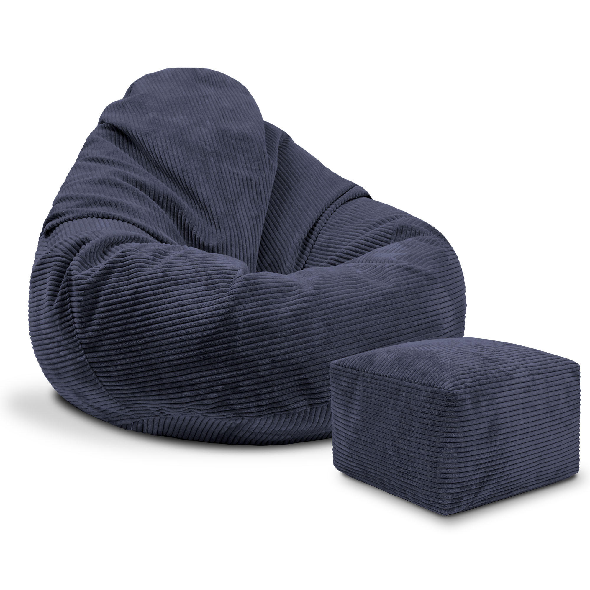 SITZSACK PARADISE MIT FUßSTÜTZE Kordsamt 2-tlg Blueberry Pie M - Dunkelblau, Textil (90/100/90cm) - Dreamroots