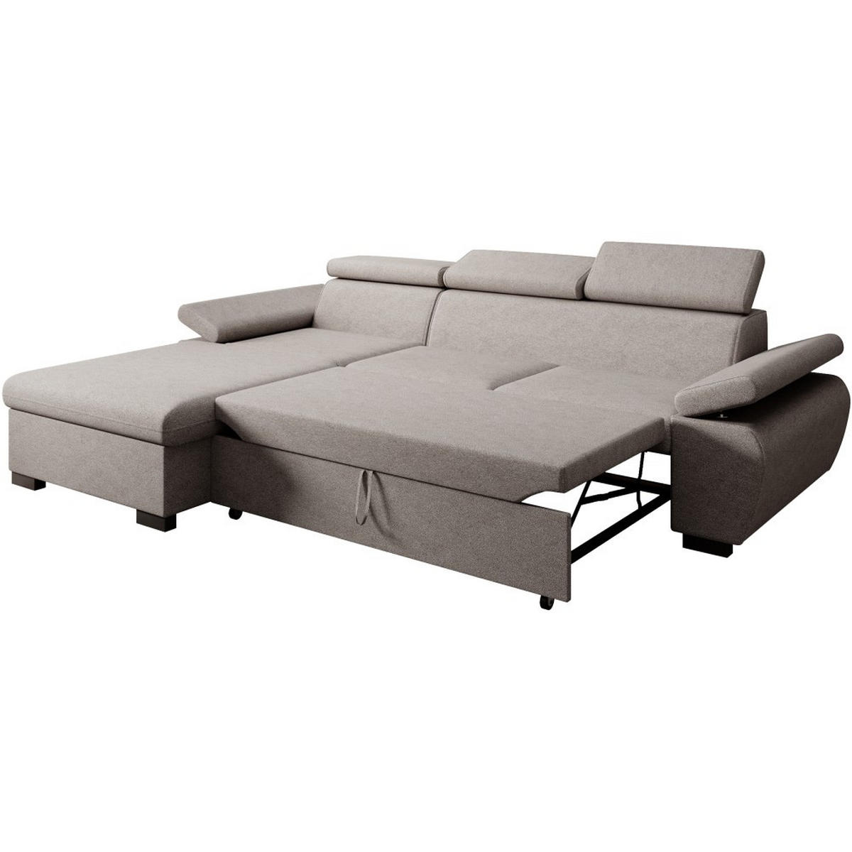 ECKSCHLAFSOFA Coco mit verstellbare Kopfstützen, grau, links - Grau, Textil (273/191cm) - Beautysofa