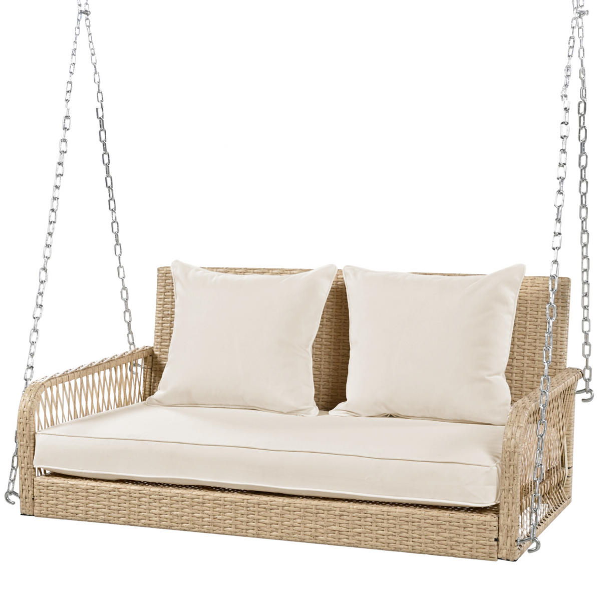 HOLLYWOODSCHAUKELL 2-Sitzer Beiges Rattan Mit Waschbaren Kissen - Beige, Naturmaterialien (54/53/114cm) - FLIEKS
