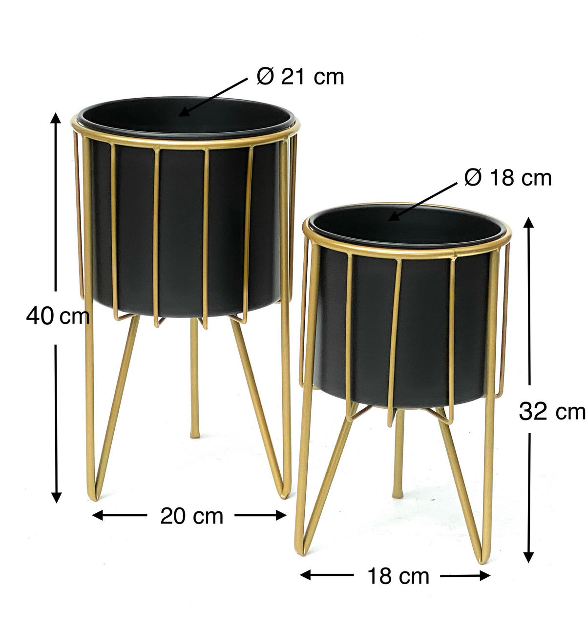 BLUMENHOCKER mit Topf 2er Set Metall Rund - Goldfarben, Metall (22/40/22cm) - DanDiBo