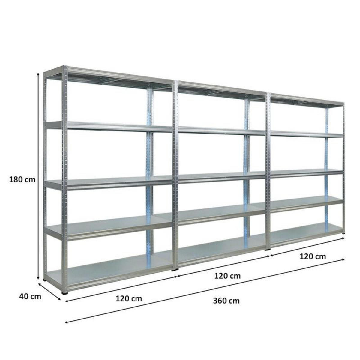 SCHWERLASTREGAL 3er-Set Steel Eagle 180x120x40 cm Fachlast 130kg Verzinkt - Silberfarben, Metall (360/180/40cm) - PROREGAL
