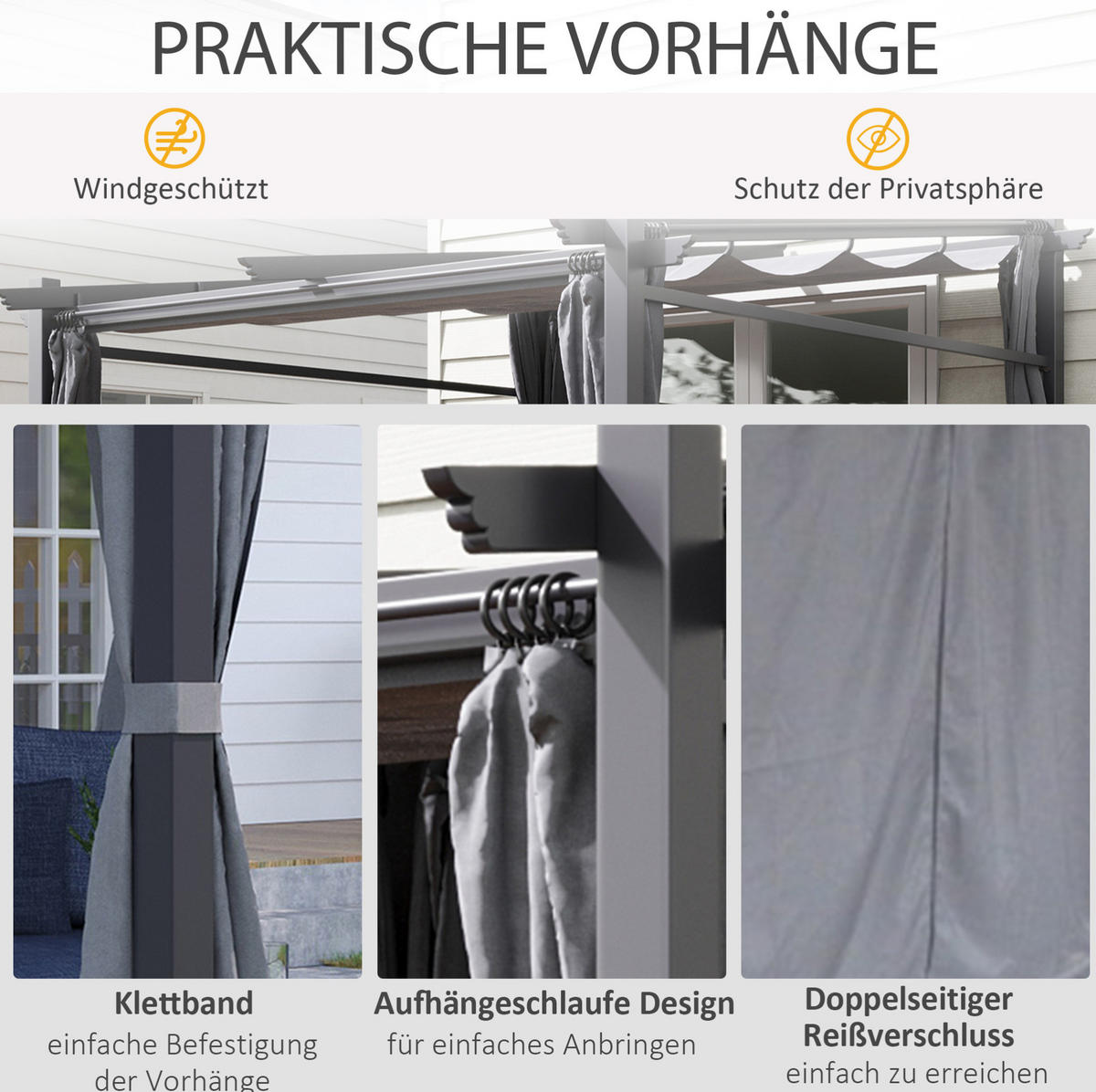 PAVILLONS aus Stahl 2,97x2,95x1,95-2,3 m in Dunkelgrau mit ausziehbarem Vordach - Dunkelgrau, Metall (295/230/297cm) - Modfu