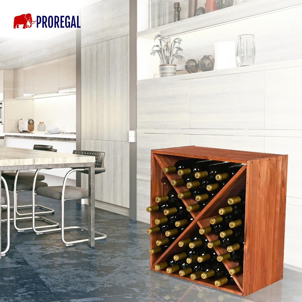 WEINREGAL Vincellar Mod 60x60x30 cm Kreuz Modul Für 40 Flaschen Massives Kiefernholz Braun Geölt - Braun, Holz (60/60/30cm) - PROREGAL
