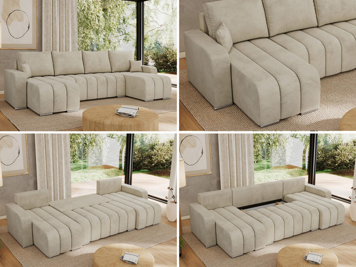 WOHNLANDSCHAFT KIRASSO U Beige Velvet - Beige/Grau, Textil/Metall (320/86/147cm) - MKS