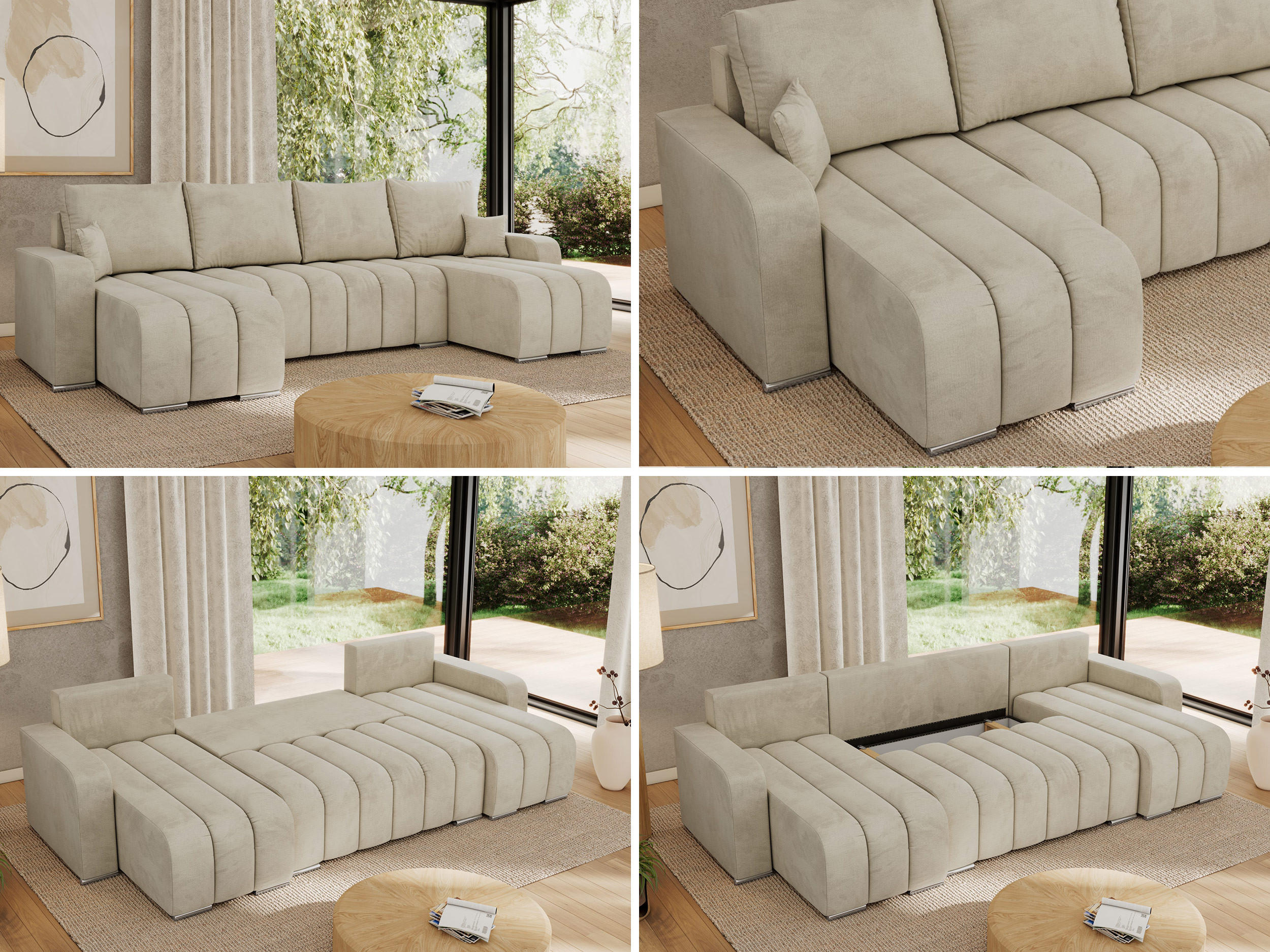 Thumbnail - MKS Wohnlandschaft, Beige, Textil, 5-Sitzer, U-Form, 320x86x147 cm, Wohnzimmer, Sofas & Couches, Wohnlandschaften, Wohnl...