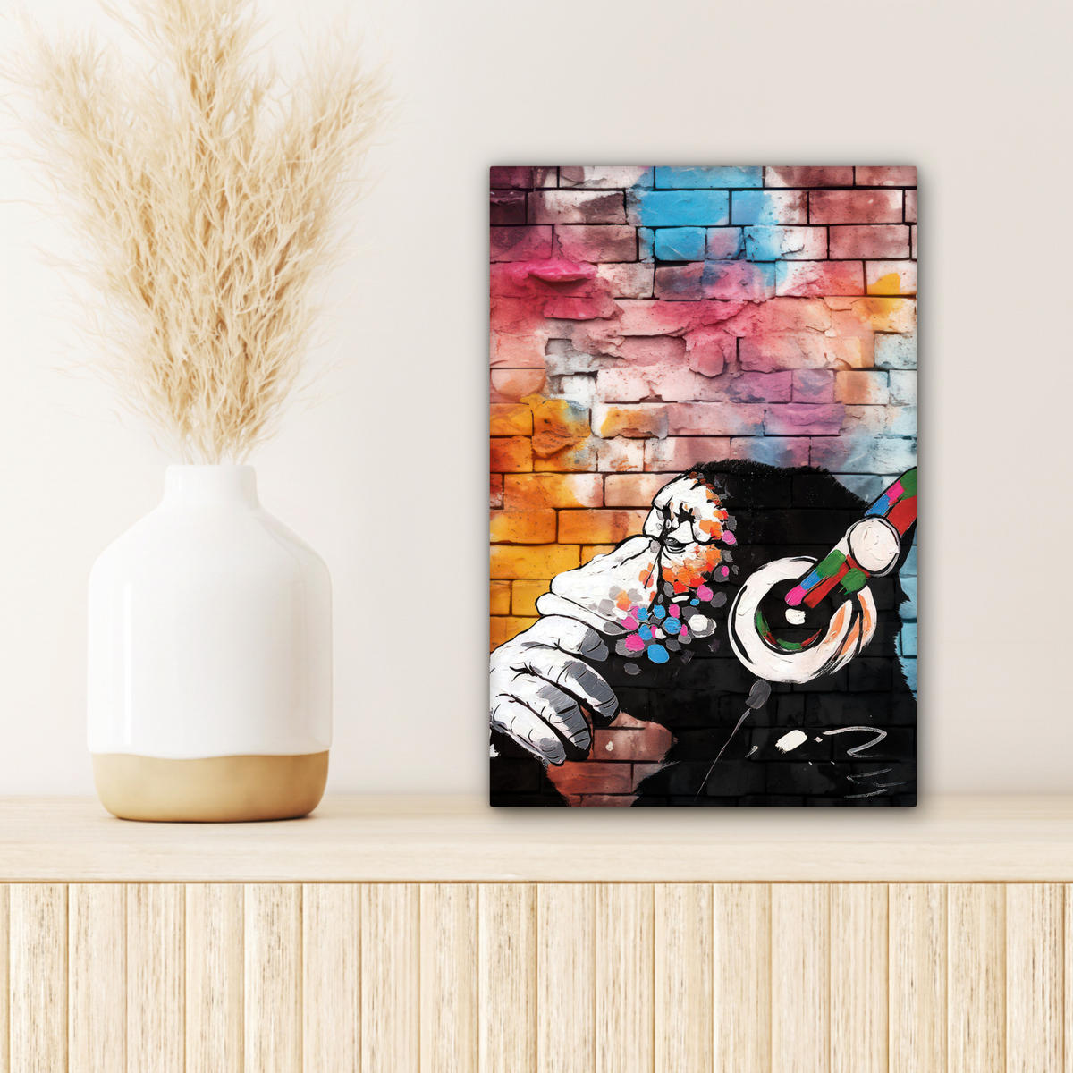 LEINWANDBILD Affe - Graffiti - Musik 20x30 cm - Multicolor, Textil (20/30cm) - MuchoWow