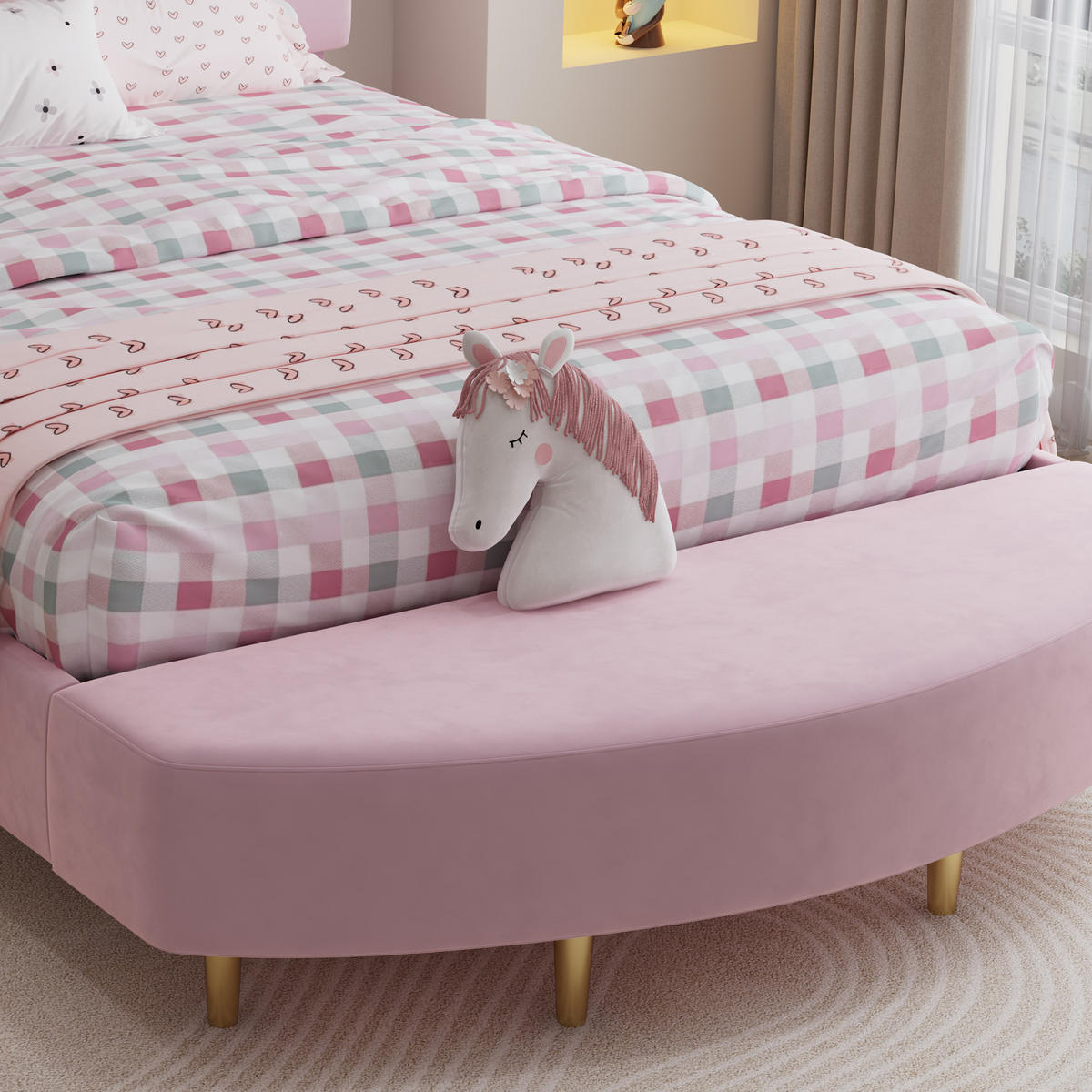 POLSTERBETT 140/200 cm Rosa mit Samtkopfteil und Bettbank - Rosa, Textil (140/200cm) - OKWISH