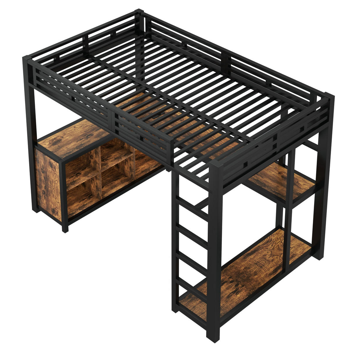 HOCHBETT 140/200 cm aus Metall und MDF mit Schreibtisch LED-Beleuchtung und Kleiderschrank Schwarz - Schwarz, Holzwerkstoff (140/200cm) - Modenvie