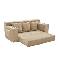 2-SITZER Bodensofa ausklappbar, Getränkehalter/Seitentaschen, Cord, hellbraun - Hellbraun, Textil (172/64/87cm) - LVHOM
