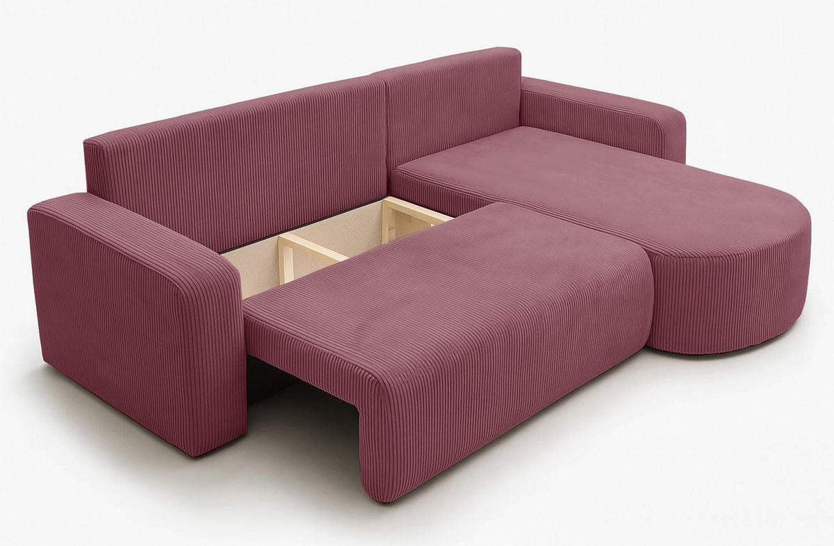 ECKSOFA TEEO Cord Dunkelrosa 170 cm L-Form beidseitig - Koralle/Dunkelrosa, Kunststoff/Textil (170/275cm) - Homebook