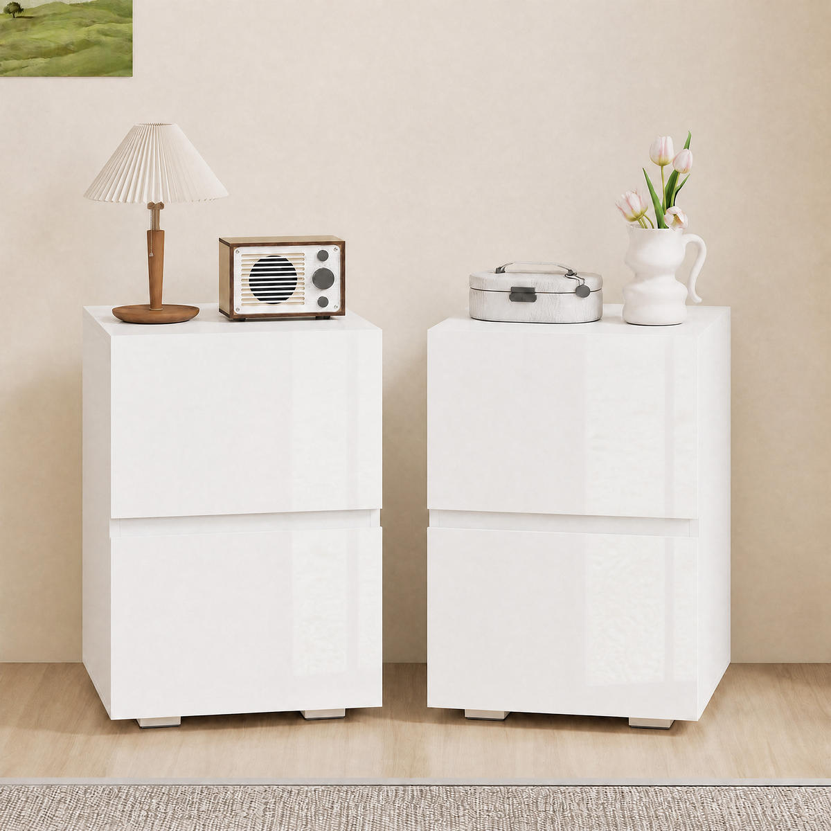 NACHTTISCH 2er Set MDF Weiß - Weiß, Holzwerkstoff (40/58/40cm) - HOMCOM