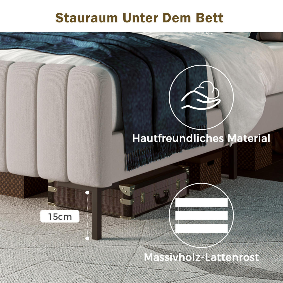 POLSTERBETT mit Matratze 140x200 cm Leinen Grau-Beige - Grau, Metall (140/200cm) - Meubliv