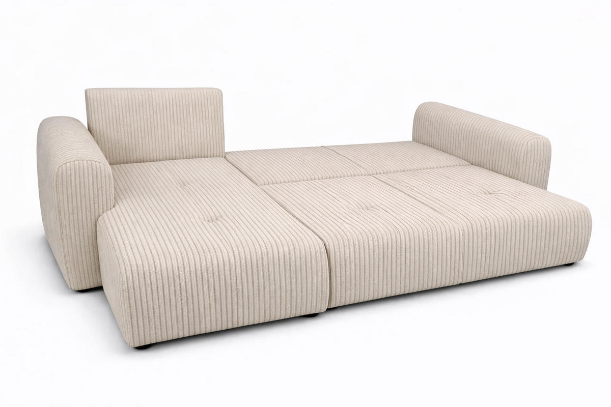 ECKSOFA Mit Schlaffunktion Und Bettkasten, Sofa L-Form Bingo L, Cordstoff Poso, Beige, Links - Beige, Holz (250/142cm) - Kaiser Möbel