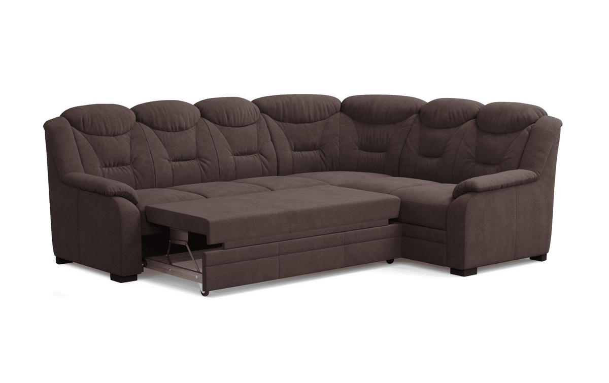 ECKSOFA mit Schlaffunktion und Bettkasten – weiches Chenille-Gewebe - Rotbraun/Dunkelbraun, Holz/Kunststoff (211/263cm) - Cotta