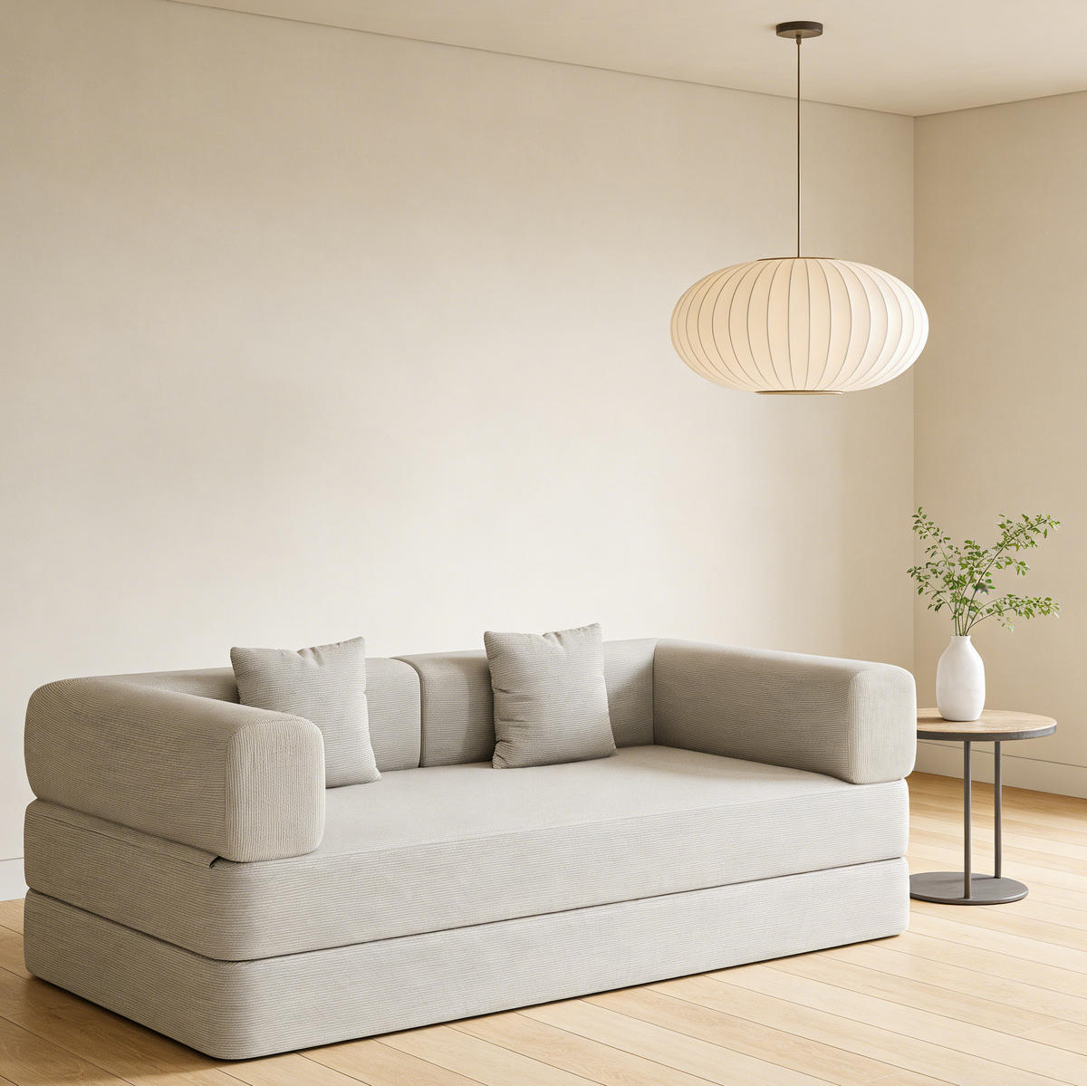 SOFA-BETT 3-Sitzer aus Corduroy Off White - Weiß, Kunststoff (100/70/200cm) - Meubliv