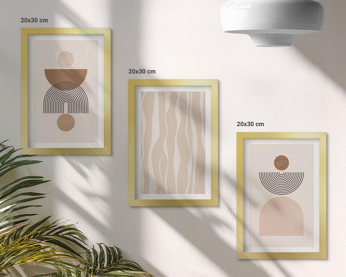 BILDER SET 3er Set - 20x30 cm Goldrahmen - Abstrakte Formen braun beige - Goldfarben, Kunststoff (20/30cm) - TULUP