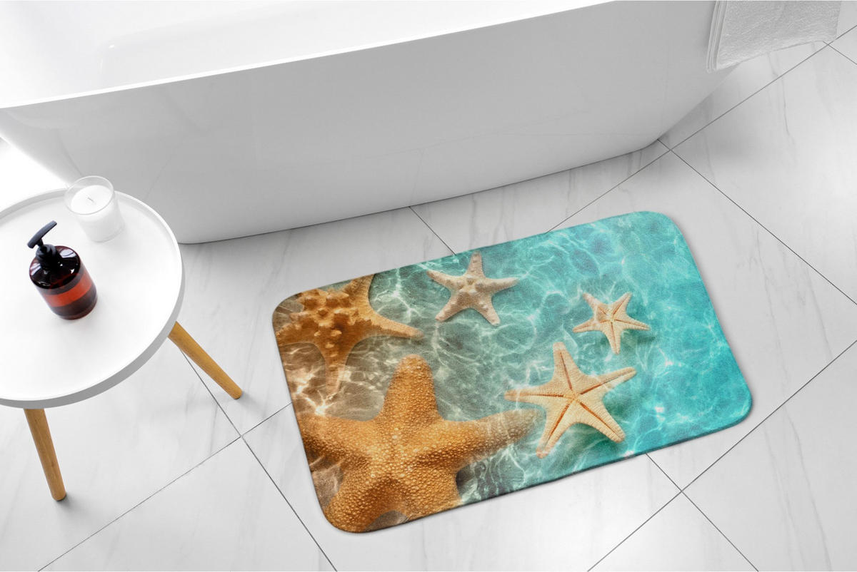 BADTEPPICH 75x45 cm Seesterne - Orange, Textil (75/45cm) - TULUP