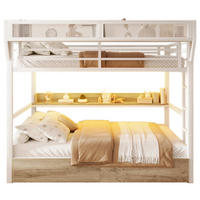 ETAGENBETT 140/200 cm in Weiß mit Ablagebord, Aufbewahrungskorb, Schubladen und LED - Weiß, Holzwerkstoff/Metall (140/200cm) - WISHDOR