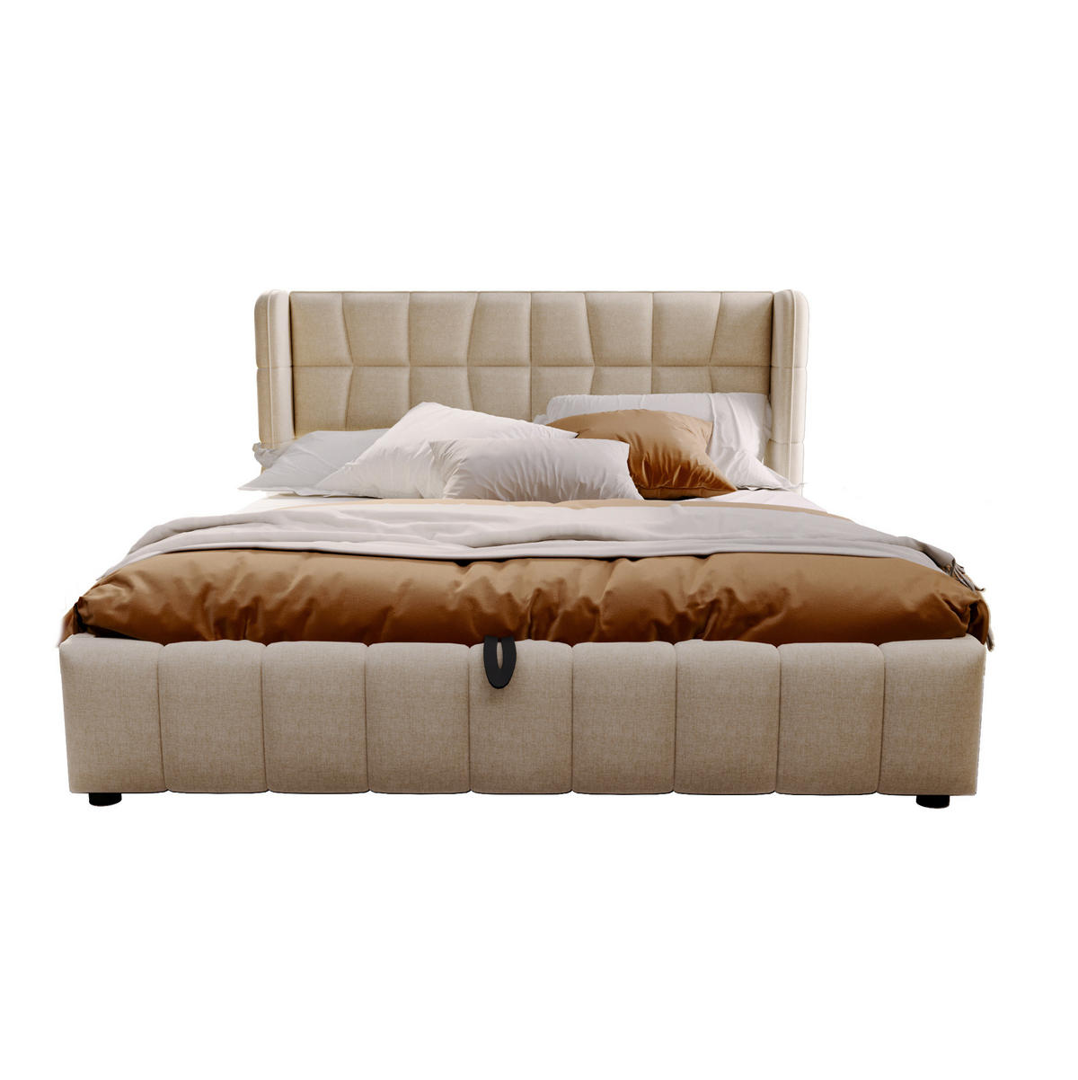 POLSTERBETT 180/200 cm mit Stauraum, Lattenrost und gepolstertem Kopfteil aus Leinen, Beige - Beige, Textil (180/200cm) - Redom