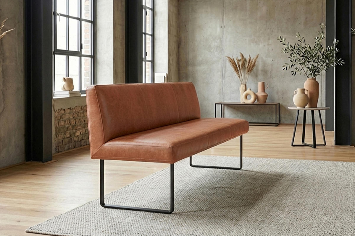 ESSZIMMERBANK ELEEN Braun Leder - Dunkelbraun/Braun, Leder (223/85/69cm) - KAWOLA