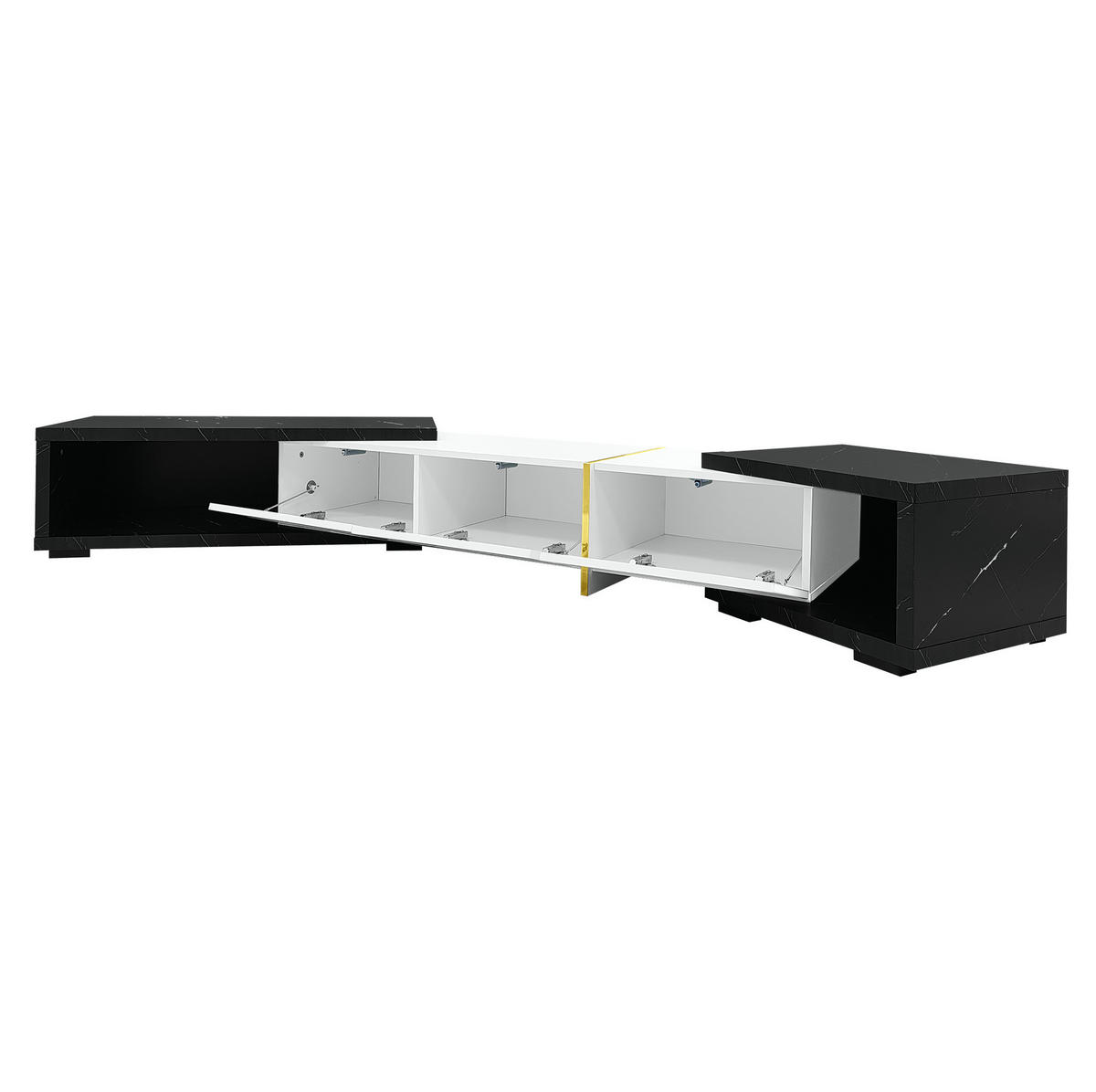 TV-LOWBOARD aus MDF und Spanplatte 140-260x40x30 cm Weiß/Schwarz in Marmoroptik, dreh- und ausziehbar - Weiß, Holzwerkstoff (260/30/40cm) - IVMEU