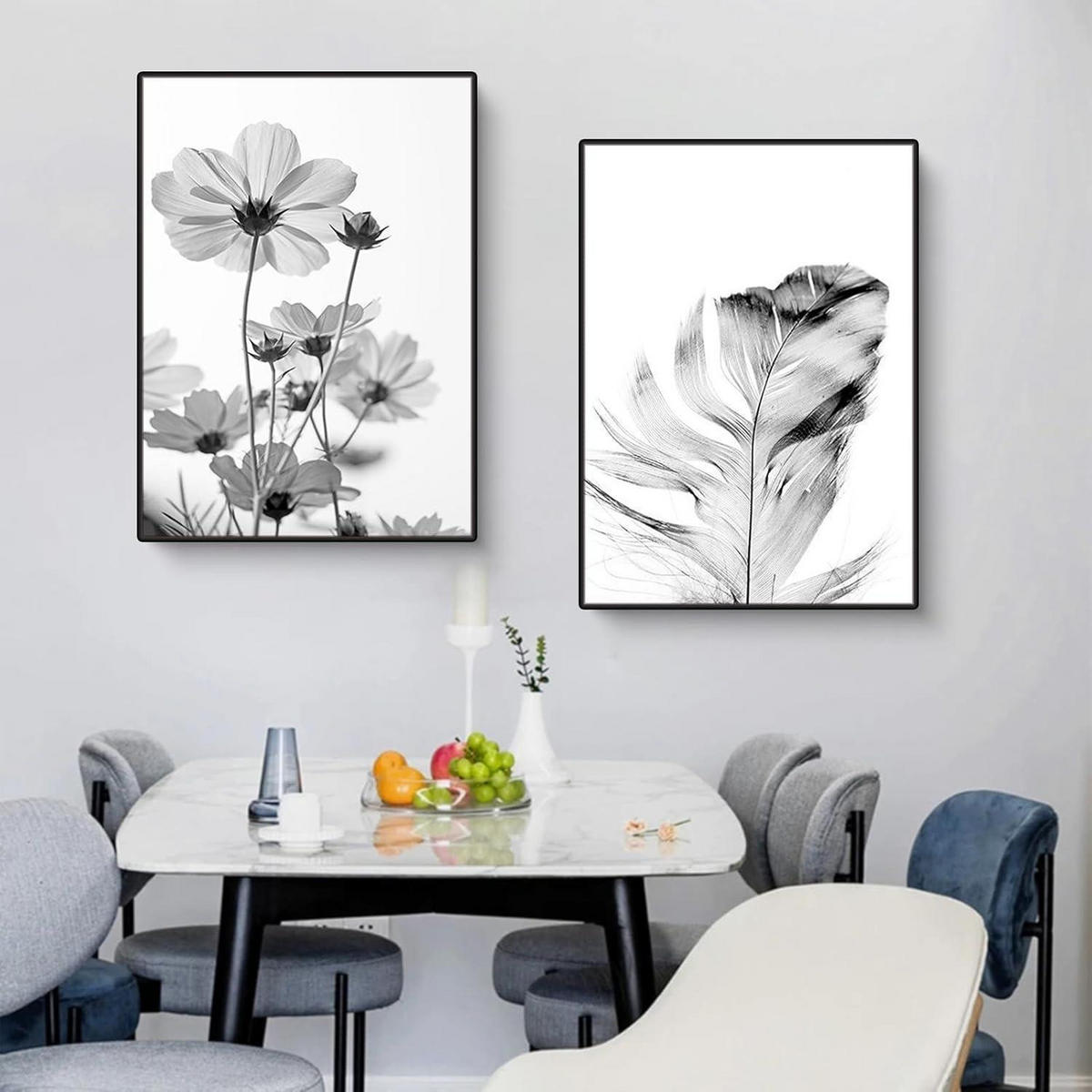 POSTER Set 3-teilig Schwarz-Weiß Schmetterling Blume 40x50cm - Multicolor, Papier (40/0.5cm) - LUXUSKOLLEKTION