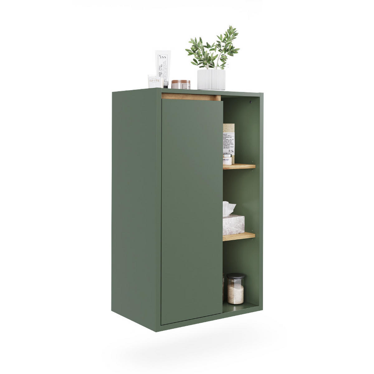 MIDISCHRANK Viola Grün/Artisan 50 x 86 cm mit offenen Regalen - Eiche Artisan/Grün, Holzwerkstoff (50/86/33cm) - Vicco