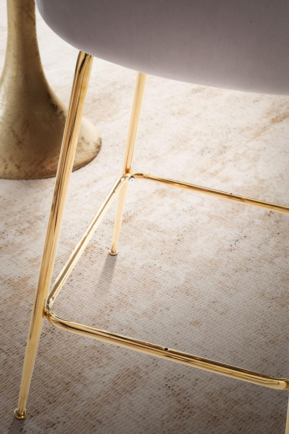 BARHOCKER 2er Set Samt Lehne Goldgestell Skandi-Stil Gepolstert, Beige 50x50x102 cm - Beige/Goldfarben, Textil/Metall (50/102/50cm) - KADIMA DESIGN