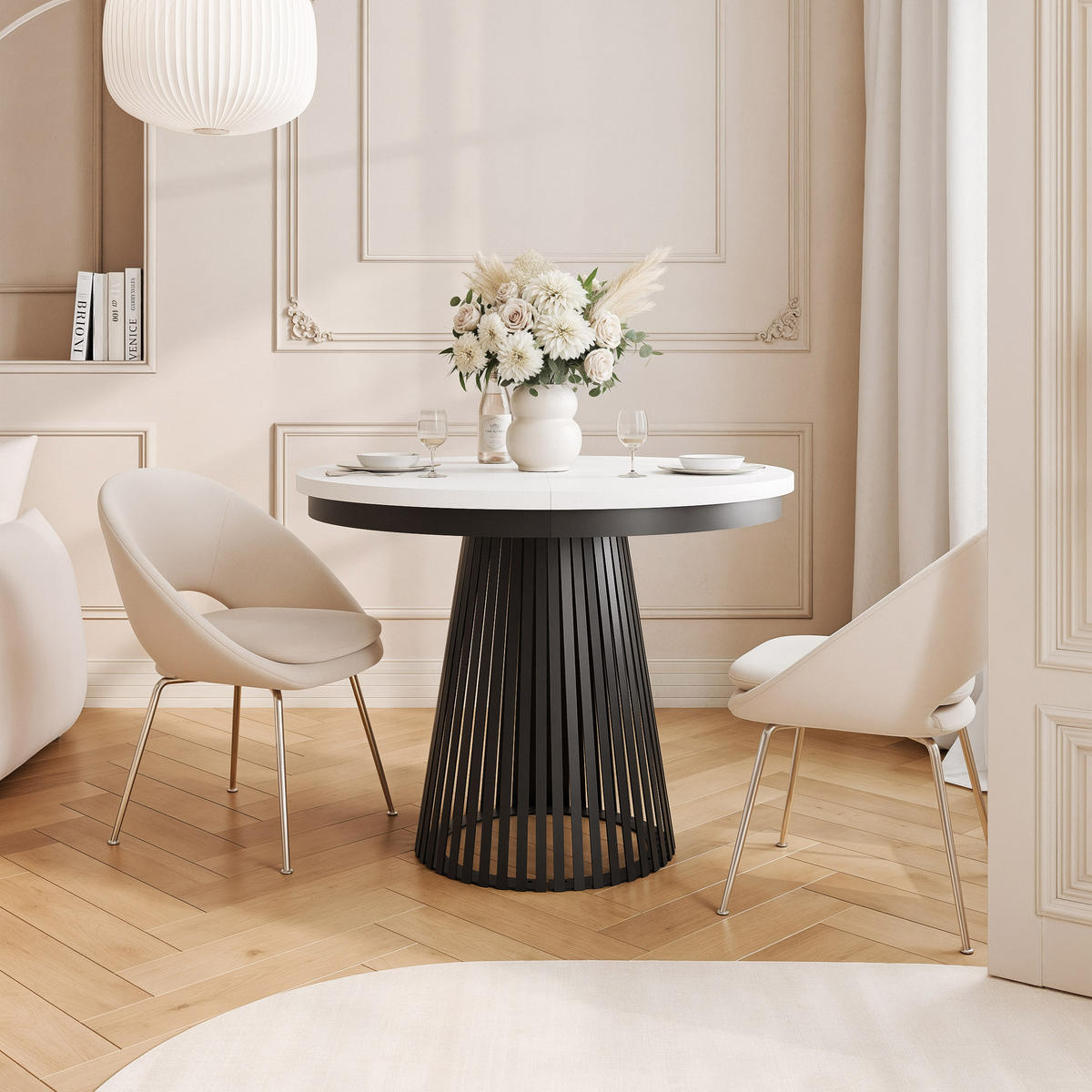 AUSZIEHTISCH AUREA 100-180/75 cm, Schwarz / Weiß - Schwarz/Weiß, Holzwerkstoff/Metall (100/100/75cm) - Idohome