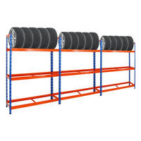 REIFENREGAL Tiger XL 3er-Set mit 3x 200x150x45 cm 300 kg Fachlast bis zu 54 Reifen Blau-Orange - Orange, Metall (450/200/45cm) - PROREGAL