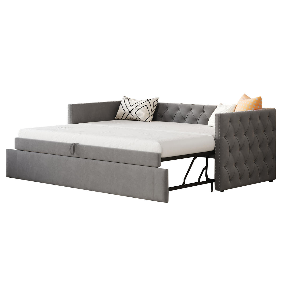 POLSTERBETT Schlafsofa 90/200 cm grau mit Lattenrost und hautfreundlichem Samtstoff - Grau, Textil (90/200cm) - OKWISH