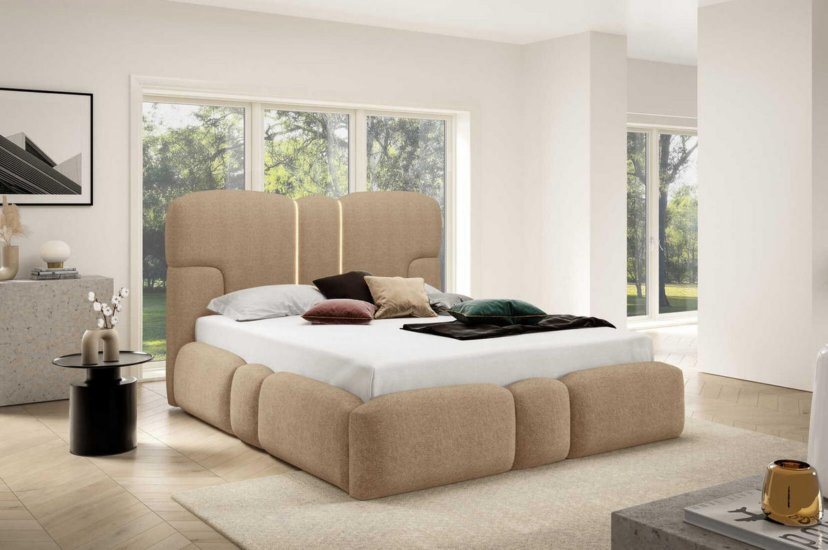 POLSTERBETT 180x200 Safron mit LED, Metall-Lattenrost, Braun - Braun, Holz/Textil (180/200cm) - Emporius