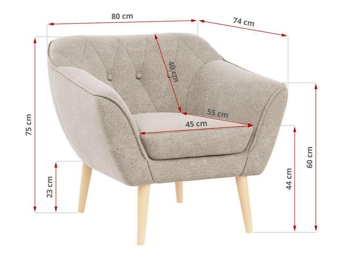 SESSEL Pirs 1 Sitzer Strukture Beige - Beige/Braun, Holz/Textil (80/75/74cm) - MKS