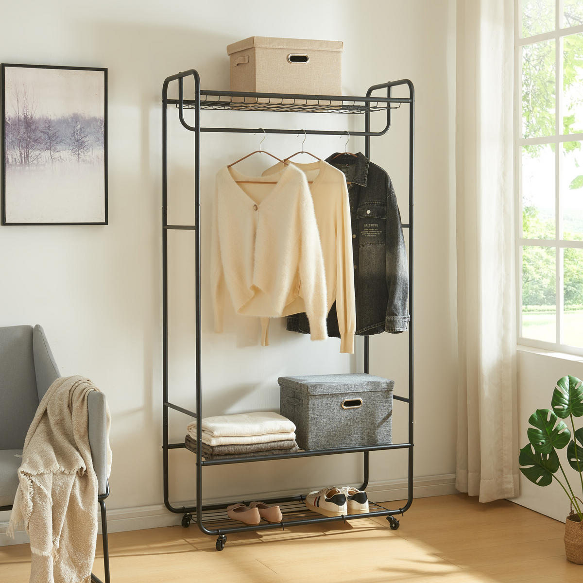ROLLGARDEROBE Vestvågøy - Schwarz, Metall (90/176/40cm) - [en.casa]