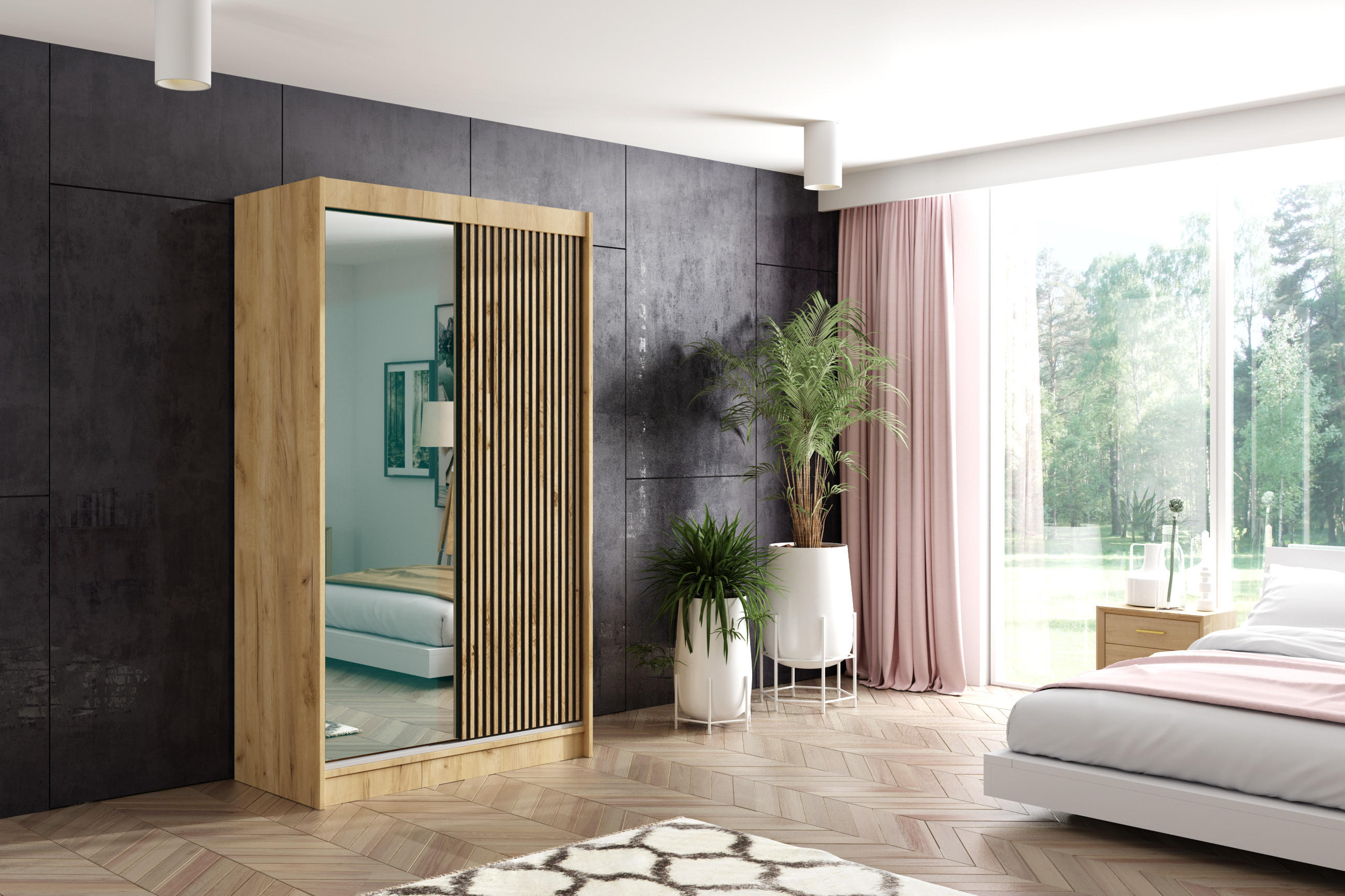 KLEIDERSCHRANK VILAN mit Spiegel - 120 cm - Eichefarben|Eiche Wotan - Eichefarben/Eiche Wotan, Holzwerkstoff (120/215/61cm) - ALTDECOR