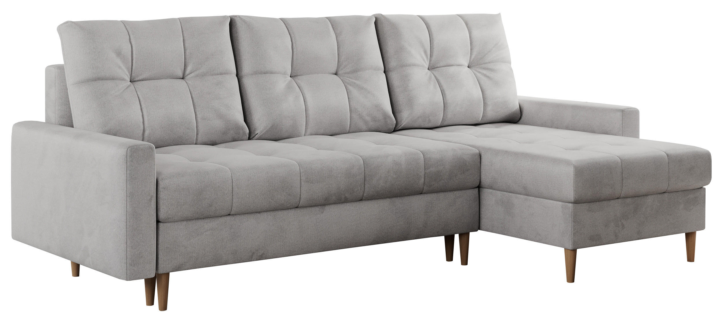 ECKSOFA Colin Velvet Hellgrau - Hellgrau/Braun, Holz/Textil (220/140cm) - MKS
