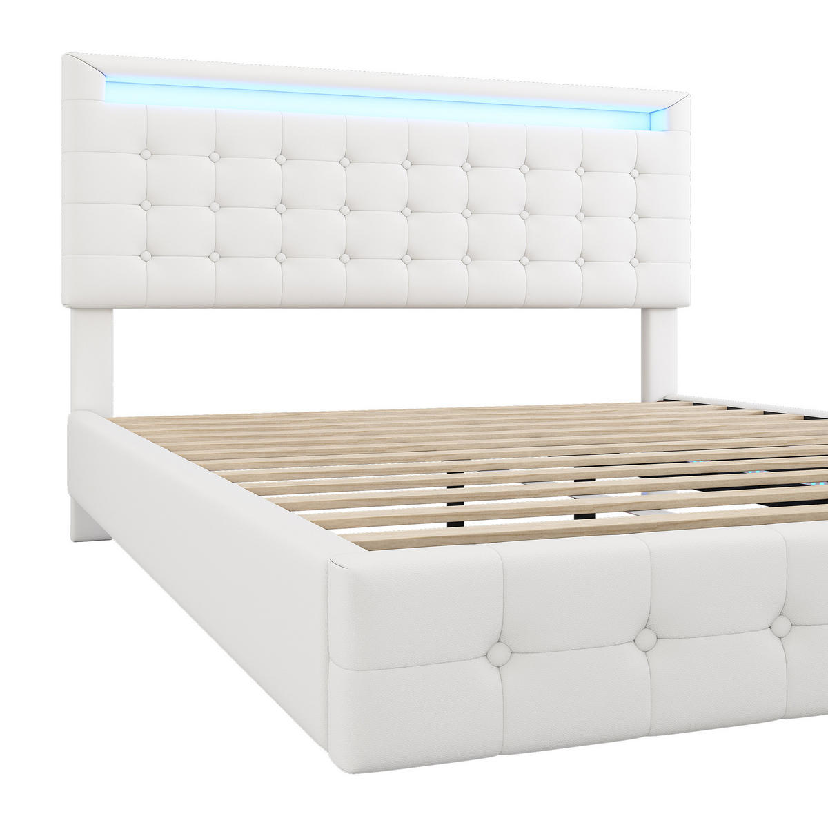 POLSTERBETT mit LED-Beleuchtung 140/200 cm in Weiß mit verstellbarem Kopfteil - Weiß, Leder (140/200cm) - BEAOK