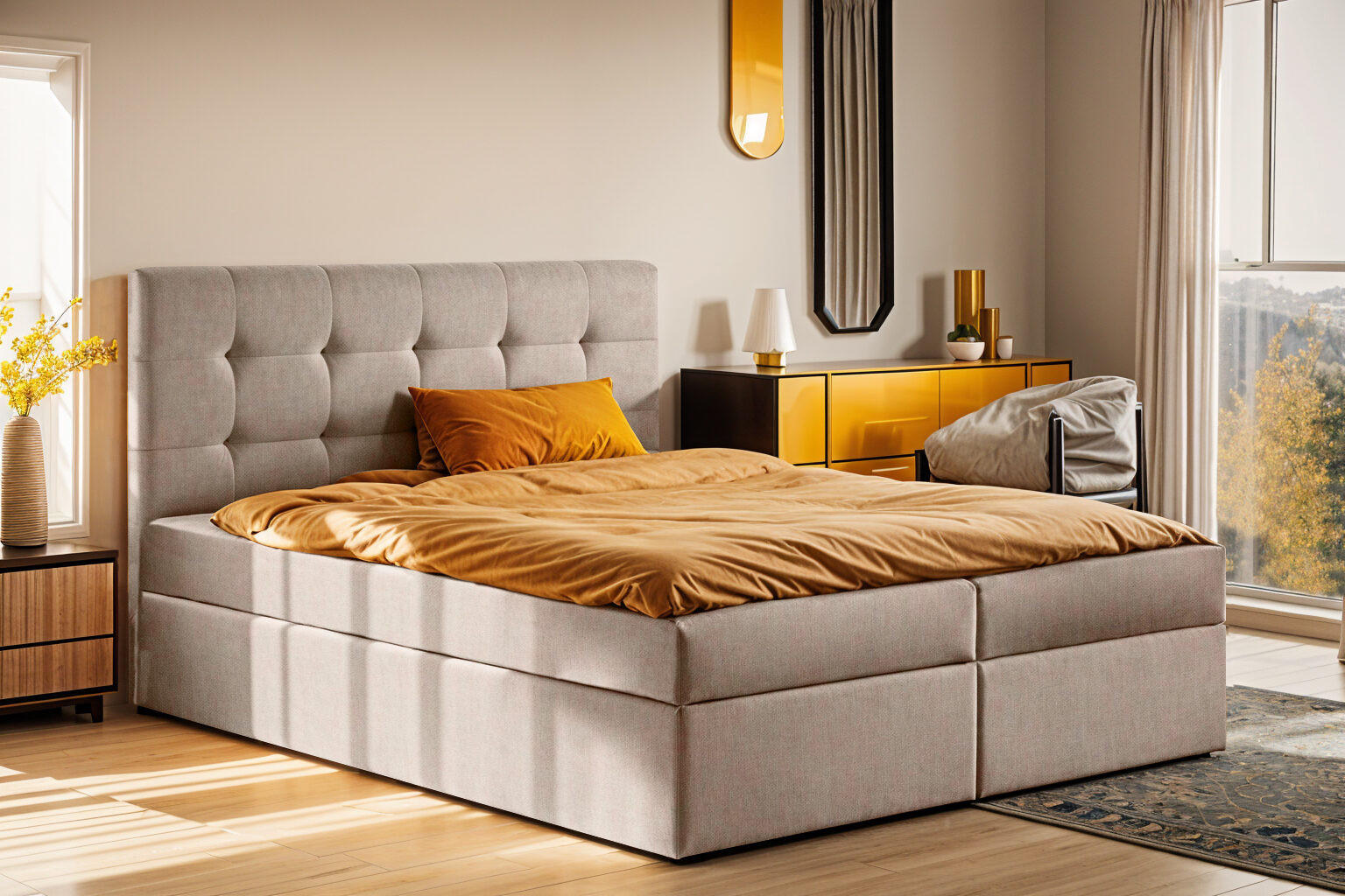 BOXBETT Mit Matratze Und Bettkasten LUDANO Stoff Noel KaltesBeige 120x200 cm H2-Pocket - Weiß, Holz (120/200cm) - Kaiser Möbel