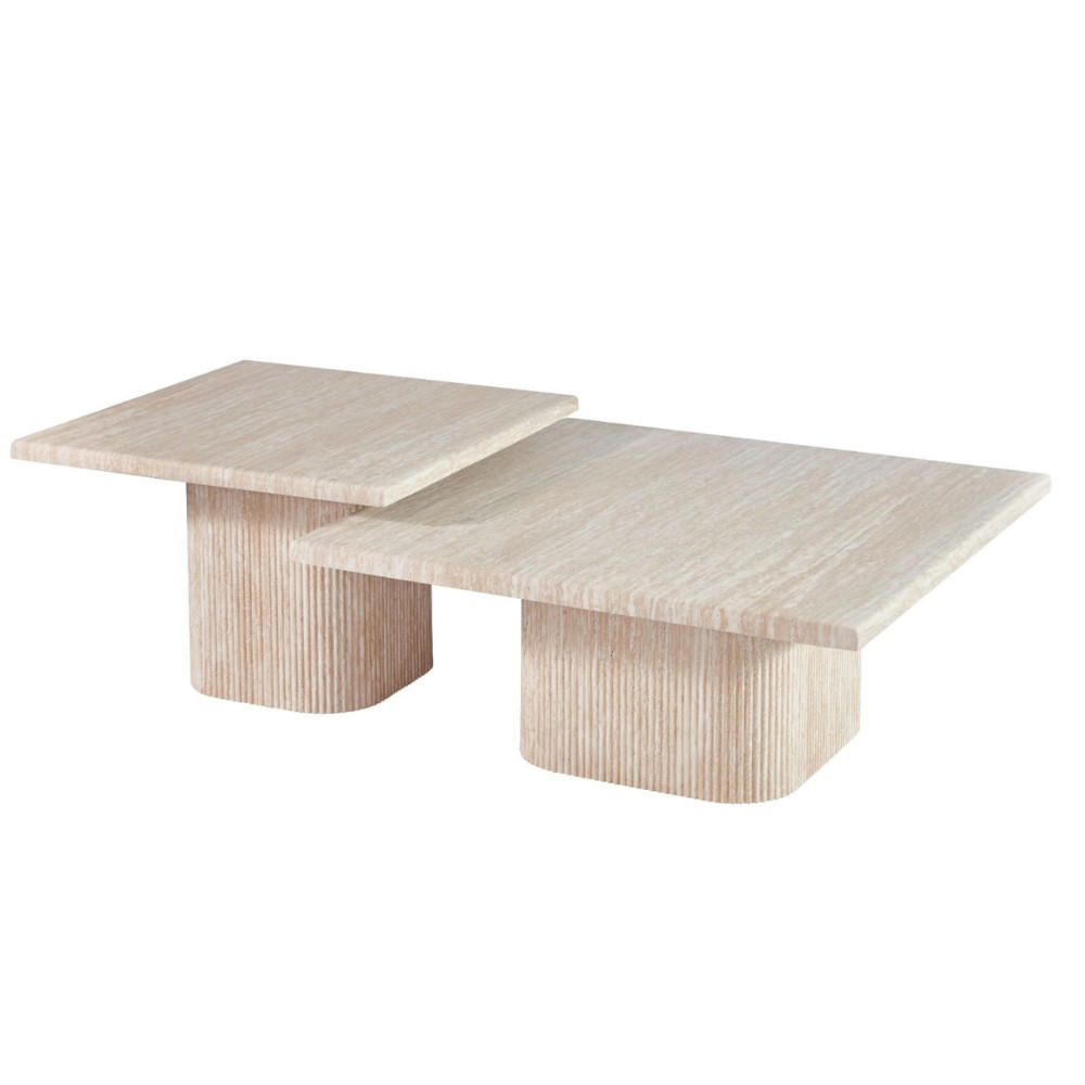 COUCHTISCH Set Alviano Beige Travertin Tischplatten - Beige, Keramik (90/90/38cm) - alesvelt