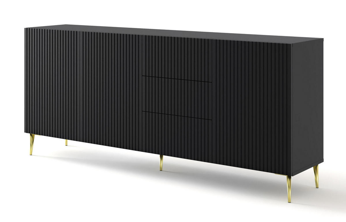 SIDEBOARD SCHWARZ - Goldfarben/Schwarz, Holzwerkstoff (200/87/42cm) - FURNLUX