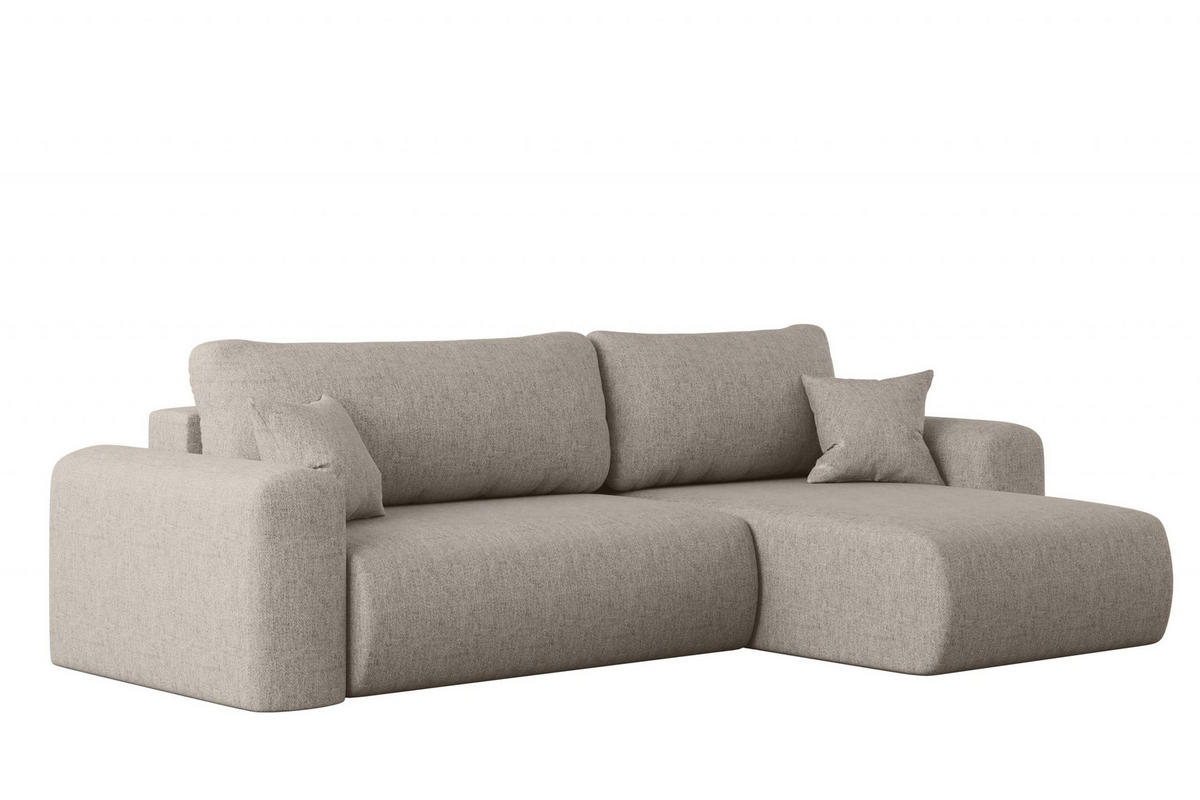 ECKSOFA Mit Schlaffunktion Und Bettkasten L-förmiges Sofa Capri Stoff Verita Rechts Warmbeige - Cappuccino, Holz (272/145cm) - Kaiser Möbel