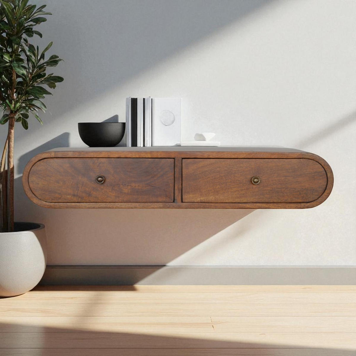 WANDKONSOLE mit Kastanienholz-Finish - Messingfarben/Braun, Holz/Metall (80/15/32cm) - Artisan Furniture